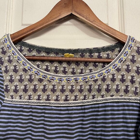 Little Yellow Button Anthropologie Womens Blue Stripe Shiloh Eyelet Blouse Small - Picture 4 of 8